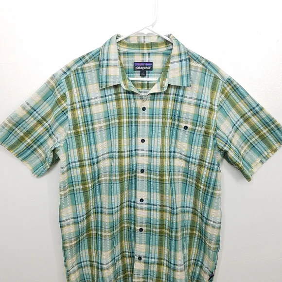 Patagonia Puckerware Shirt Organic Cotton Plaid in Beryl Green Large - Picture 6 of 13